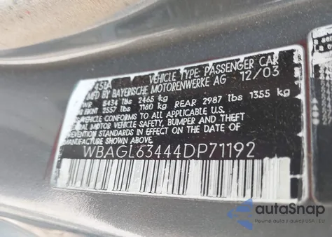 2004 BMW 745I из США, поврежденный, VIN WBAGL63444DP71192